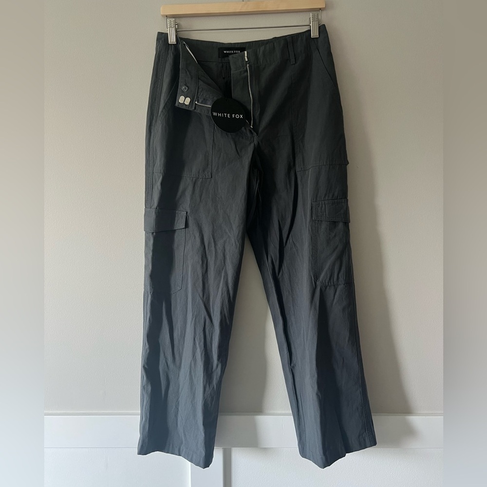 White Fox “Know Your Worth” Charcoal Cargo Pants | Size S | NWT